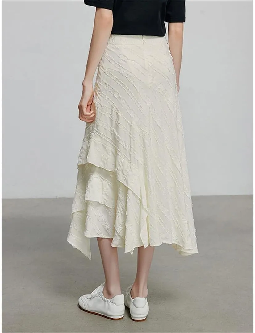 Women Solid Color High Waist Pleated Skirt Chiffon Elastic Ruffle Tiered Flowy Midi Skirts