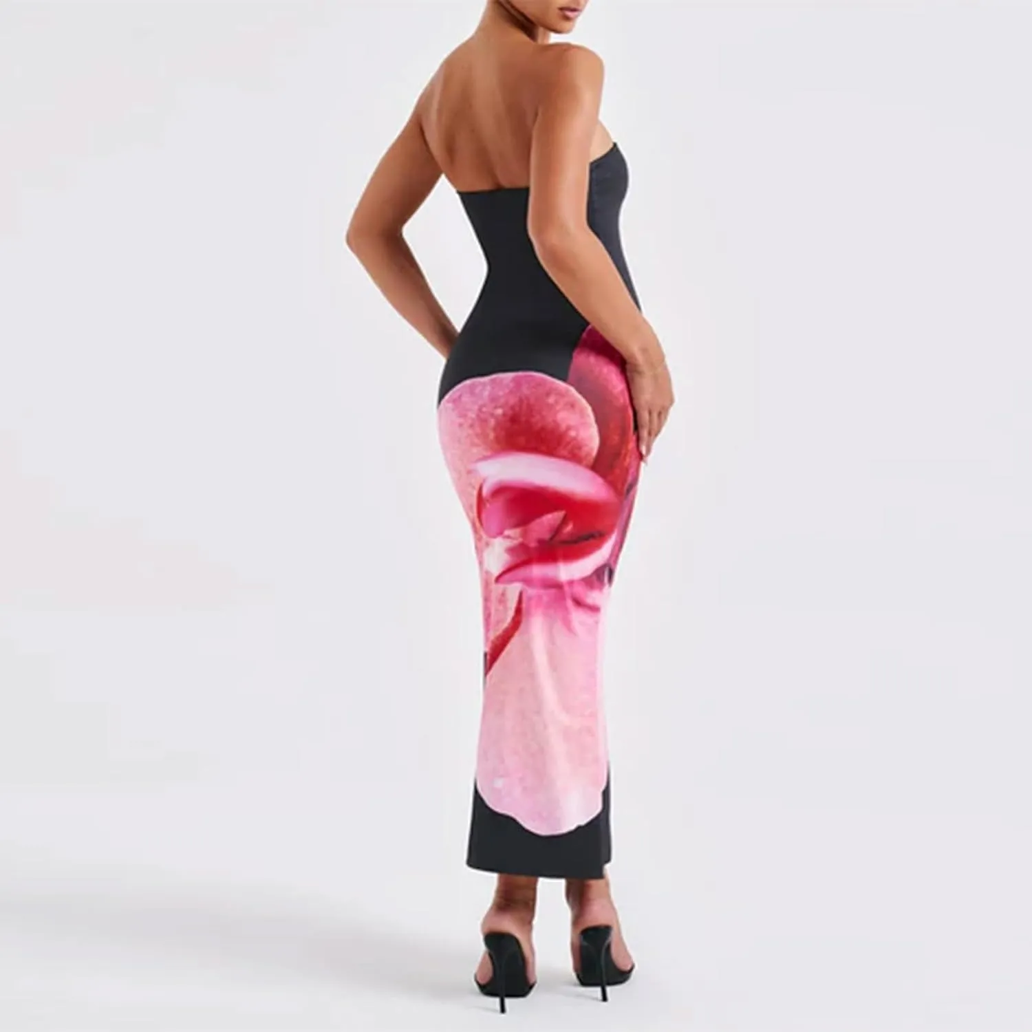 Women Strapless Tube Top Floral Maxi Dress Y2k Sleevelss Backless Bodycon Long Dress Summer Club Cocktail Sundress