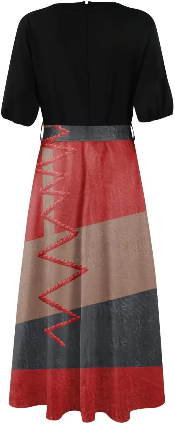 Women Summer Color Block Maxi Dress Vacation Floral Short Sleeve Spring Casual Boho Split Beach Long Flowy Sundress