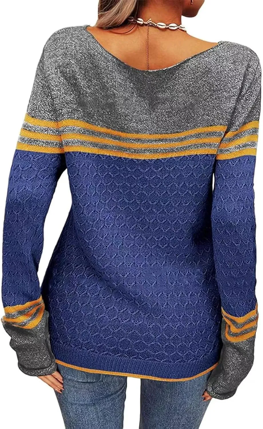 Women Trendy Jumper Striped Pullover Sweater Casual Lightweight Knit Tops Soft Fall Cable Sweaters Knitwear Shirts