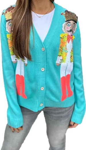 Women Ugly Christmas Cardigan Sweater Sequin Nutcracker Button Down Sweater Funny Graphic Knit Top Coat