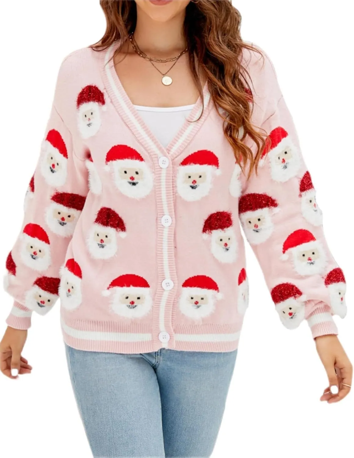 Women Ugly Christmas Cardigan Sweater Sequin Nutcracker Button Down Sweater Funny Graphic Knit Top Coat