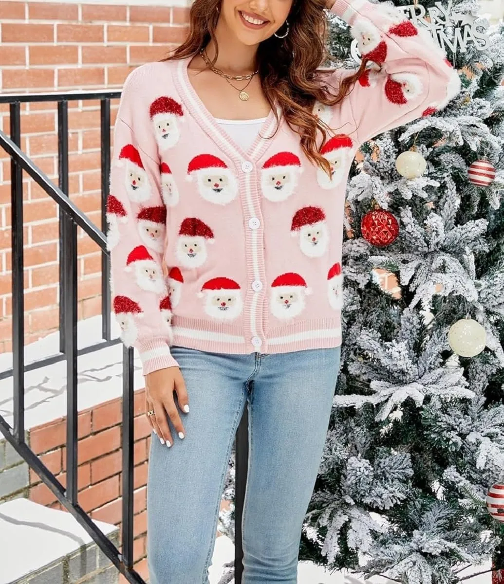 Women Ugly Christmas Cardigan Sweater Sequin Nutcracker Button Down Sweater Funny Graphic Knit Top Coat