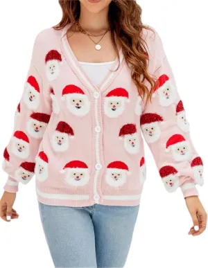 Women Ugly Christmas Cardigan Sweater Sequin Nutcracker Button Down Sweater Funny Graphic Knit Top Coat