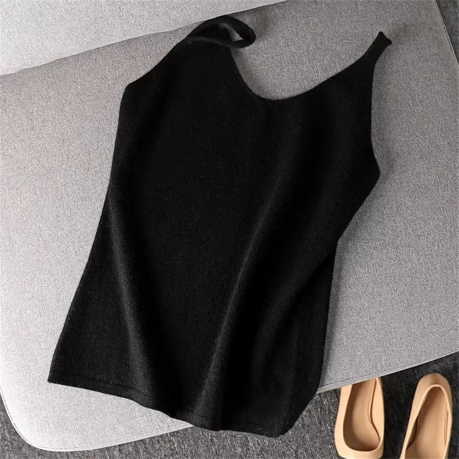 Women V-Neck Cashmere Knitted Tank Breif Sleeveless Wool Tops