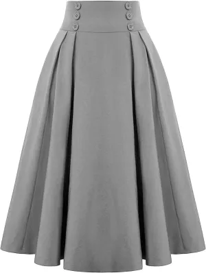 Women Vintage Renaissance Skirts High Waist Pleated Skirt with Pockets Elegant A-Line Maxi Solid Long