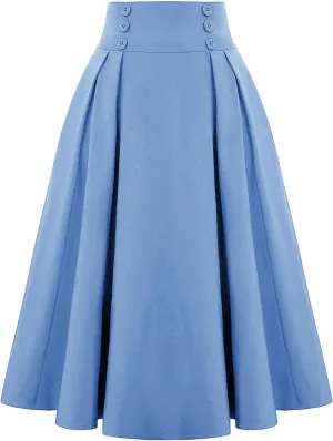 Women Vintage Renaissance Skirts High Waist Pleated Skirt with Pockets Elegant A-Line Maxi Solid Long