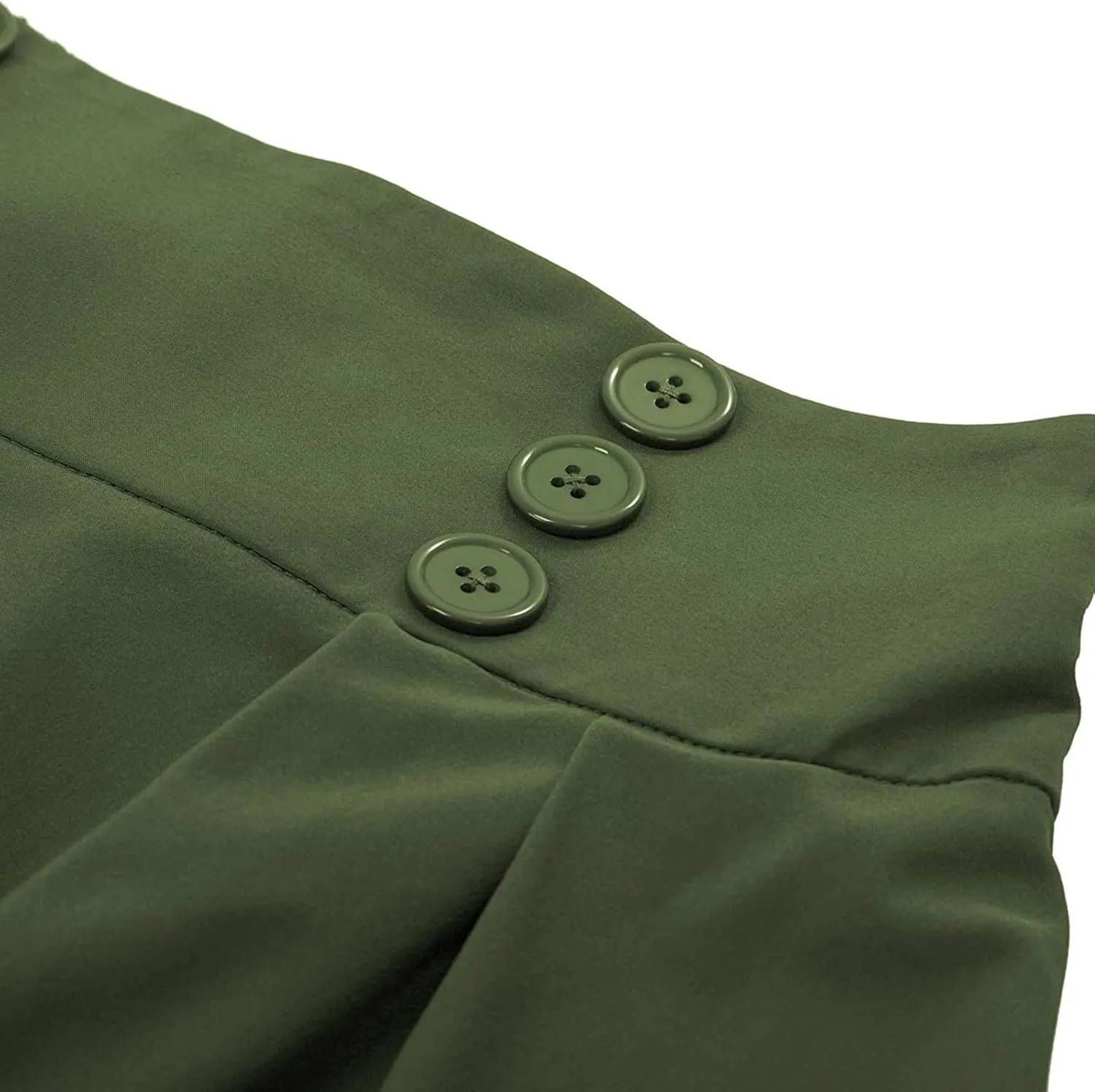 Women Vintage Skirt High Waist Pleated Skirt Midi A-Line Skirt Button Casual Knee Length Flared Skirts