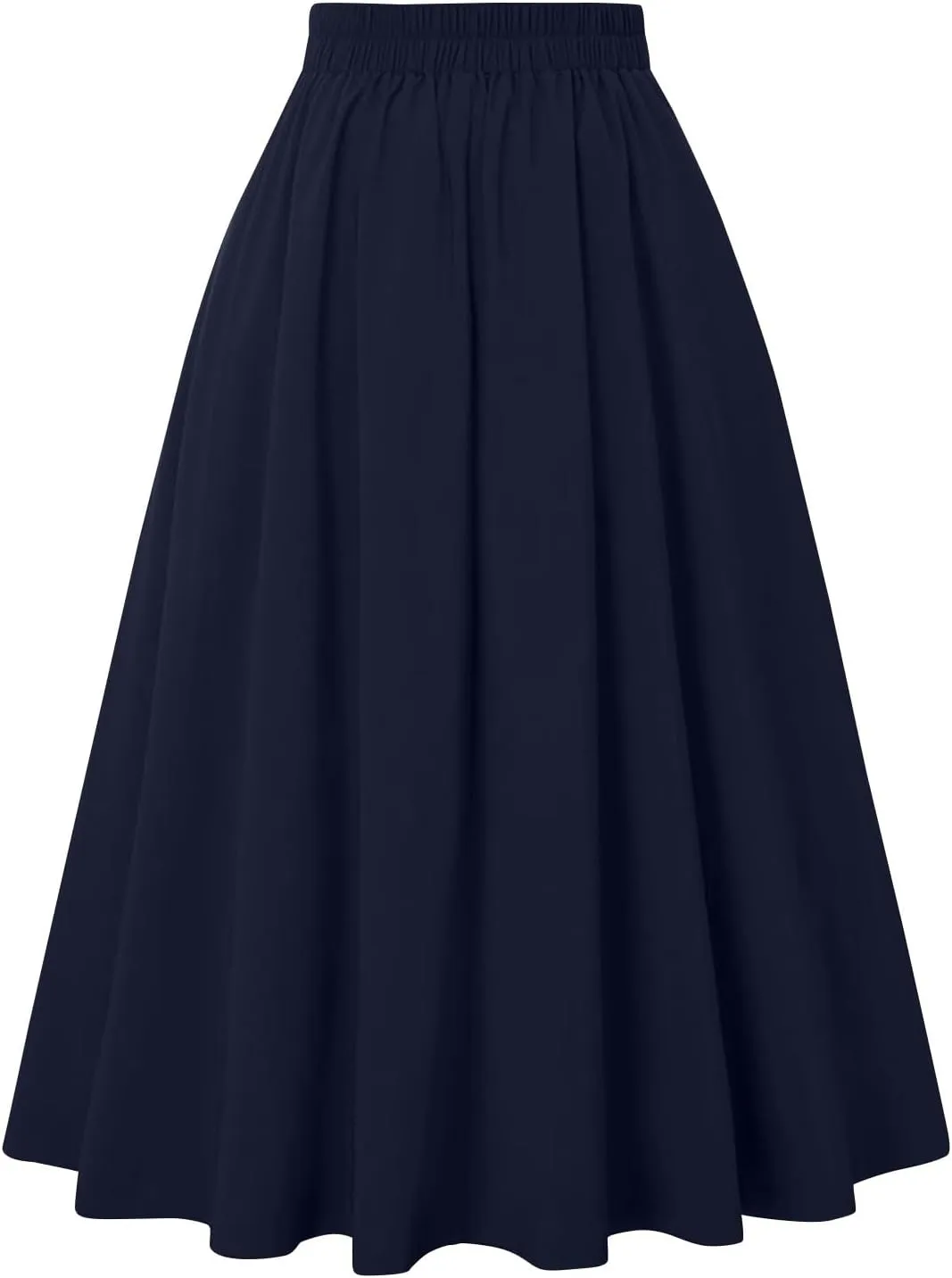 Women Vintage Skirt High Waist Pleated Skirt Midi A-Line Skirt Button Casual Knee Length Flared Skirts