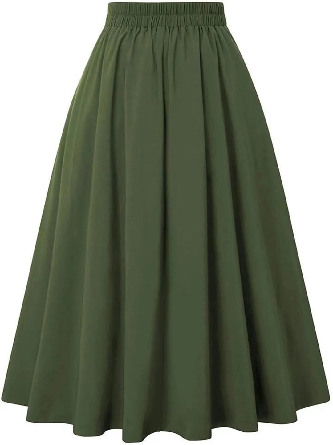 Women Vintage Skirt High Waist Pleated Skirt Midi A-Line Skirt Button Casual Knee Length Flared Skirts