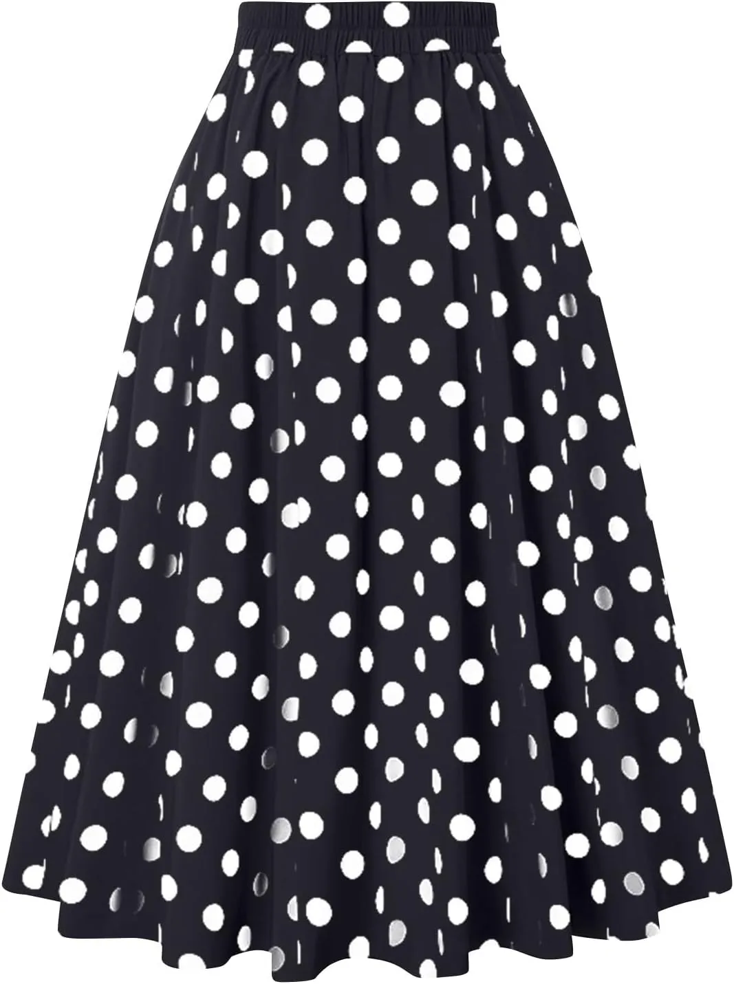 Women Vintage Skirt High Waist Pleated Skirt Midi A-Line Skirt Button Casual Knee Length Flared Skirts