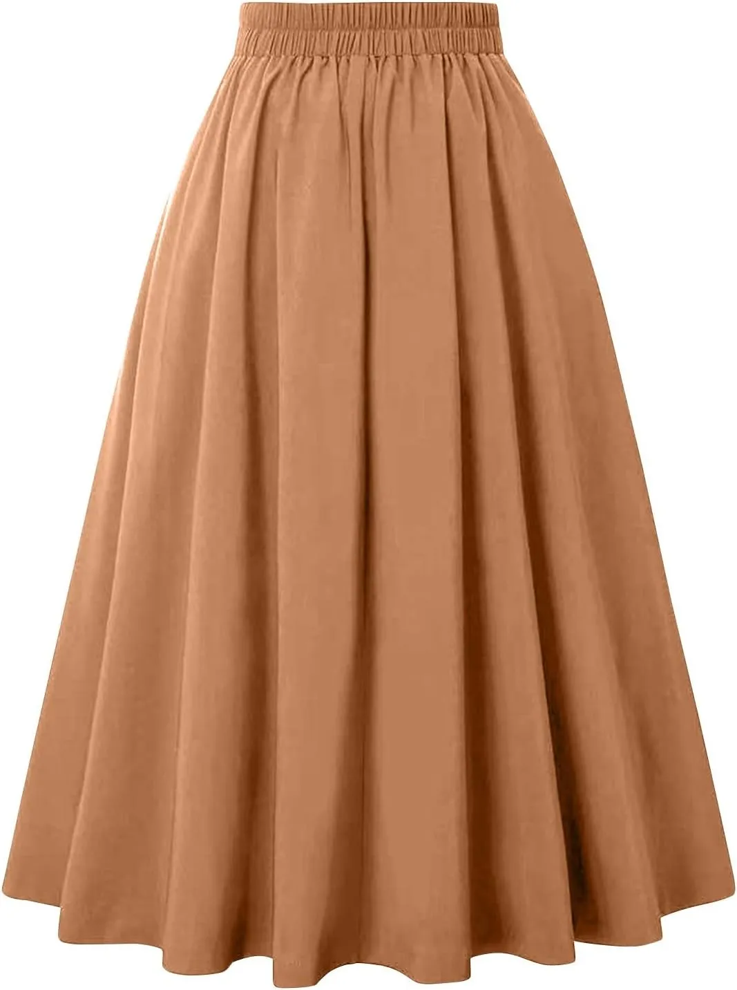 Women Vintage Skirt High Waist Pleated Skirt Midi A-Line Skirt Button Casual Knee Length Flared Skirts