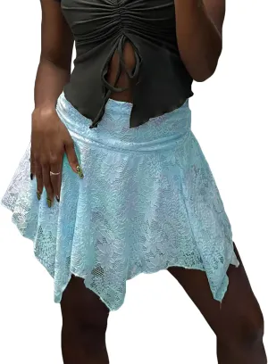 Women Y2K Lace Mini Skirt Low Rise Layered Pleated Flowy Short Skirt Teen Girls Aesthetic Ruffle Tiered Asymmetric Slip Skirt