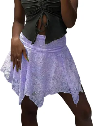 Women Y2K Lace Mini Skirt Low Rise Layered Pleated Flowy Short Skirt Teen Girls Aesthetic Ruffle Tiered Asymmetric Slip Skirt