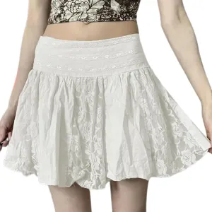 Women Y2K Lace Mini Skirt Low Rise Layered Pleated Flowy Short Skirt Teen Girls Aesthetic Ruffle Tiered Asymmetric Slip Skirt