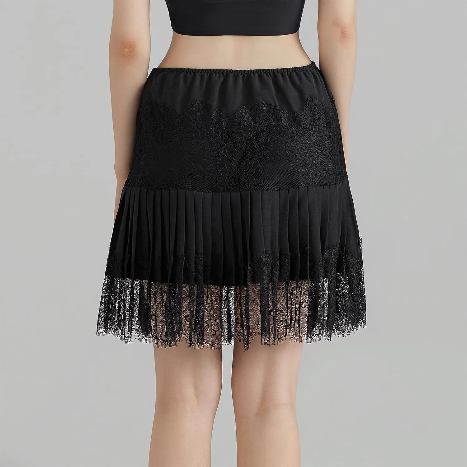 Women Y2k Lace Slip Skirt Elastic Low Rise Mini Skirts Pleated Half Slip Short Skirt Flowy Short Skirt Streetwear