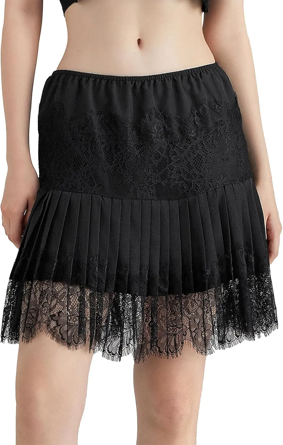 Women Y2k Lace Slip Skirt Elastic Low Rise Mini Skirts Pleated Half Slip Short Skirt Flowy Short Skirt Streetwear
