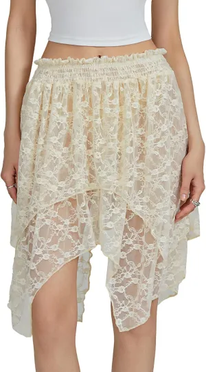 Women Y2k Lace Slip Skirt Elastic Low Rise Mini Skirts Pleated Half Slip Short Skirt Flowy Short Skirt Streetwear