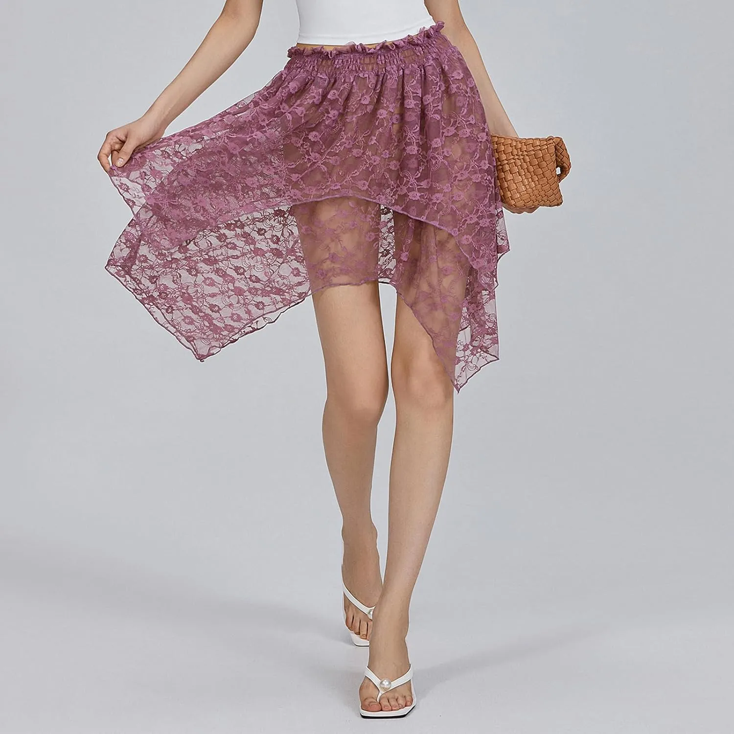 Women Y2k Lace Slip Skirt Elastic Low Rise Mini Skirts Pleated Half Slip Short Skirt Flowy Short Skirt Streetwear