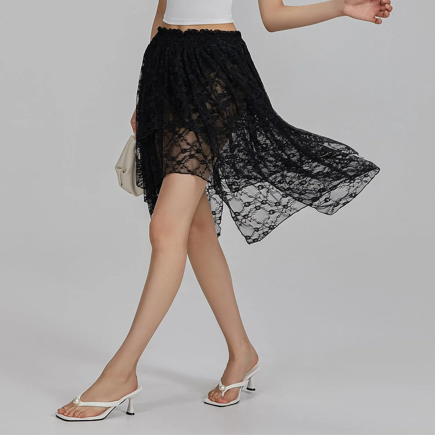 Women Y2k Lace Slip Skirt Elastic Low Rise Mini Skirts Pleated Half Slip Short Skirt Flowy Short Skirt Streetwear