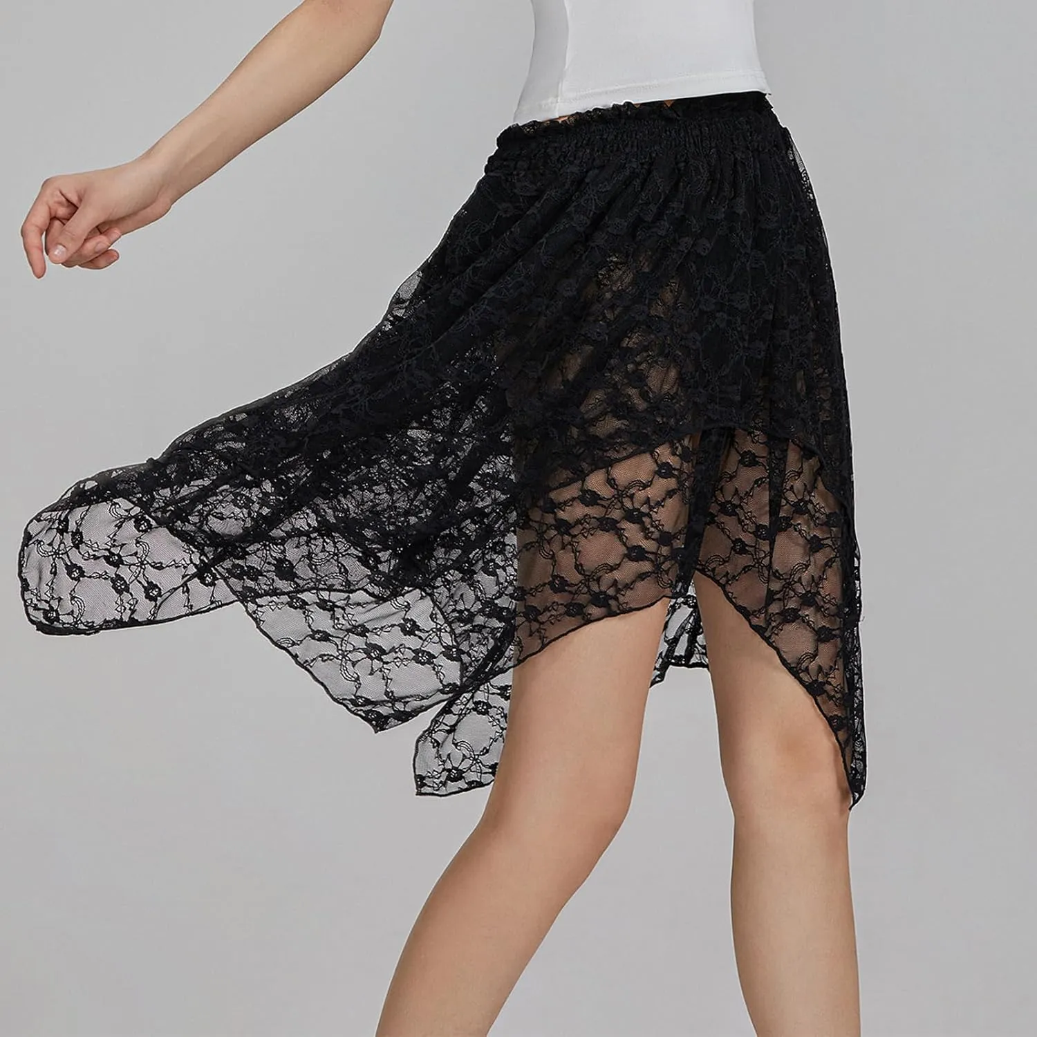 Women Y2k Lace Slip Skirt Elastic Low Rise Mini Skirts Pleated Half Slip Short Skirt Flowy Short Skirt Streetwear