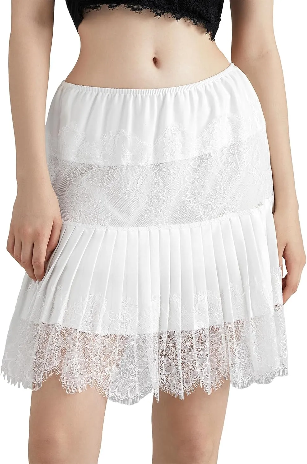 Women Y2k Lace Slip Skirt Elastic Low Rise Mini Skirts Pleated Half Slip Short Skirt Flowy Short Skirt Streetwear