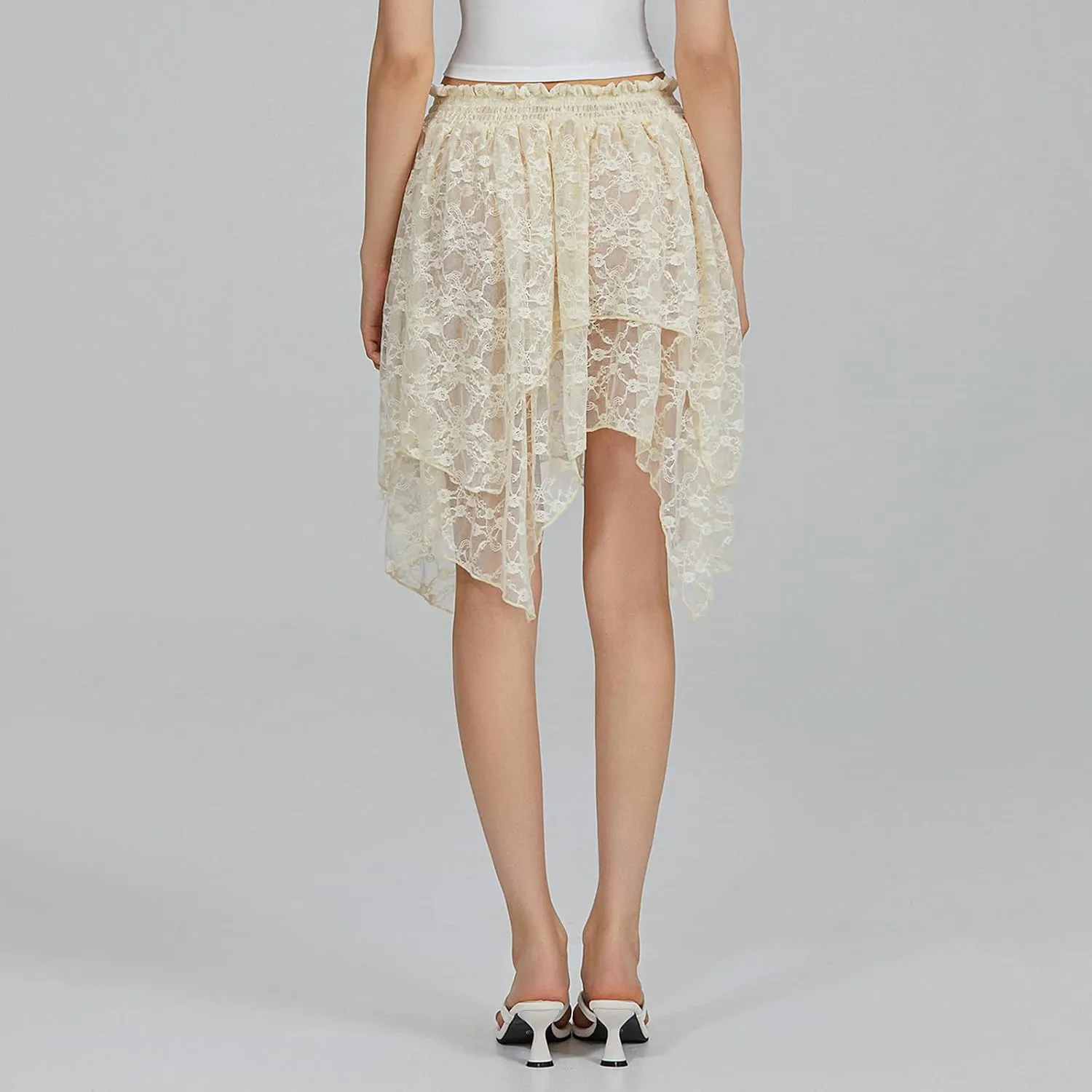 Women Y2k Lace Slip Skirt Elastic Low Rise Mini Skirts Pleated Half Slip Short Skirt Flowy Short Skirt Streetwear