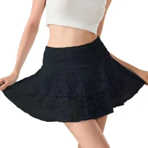 Women Y2k Lace Slip Skirt Mini Ruffle Layered Pleated Flowy Short Skirts