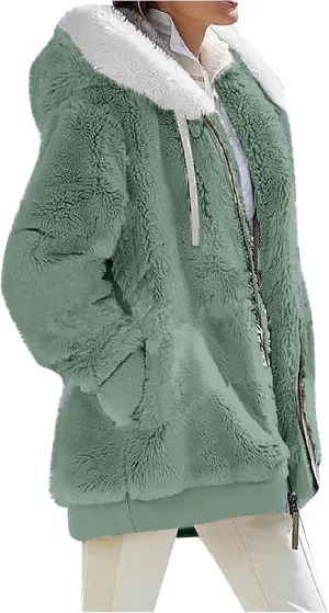 Womens 2024 Winter Fuzzy Fleece Jacket Hooded Color Block Patchwork Coats Soft Outdoor Sherpa Lined Thick Coat