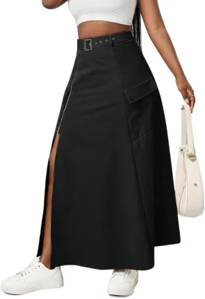 Women's 2025 Casual Maxi Long Skirts Casual High Slit Skirt