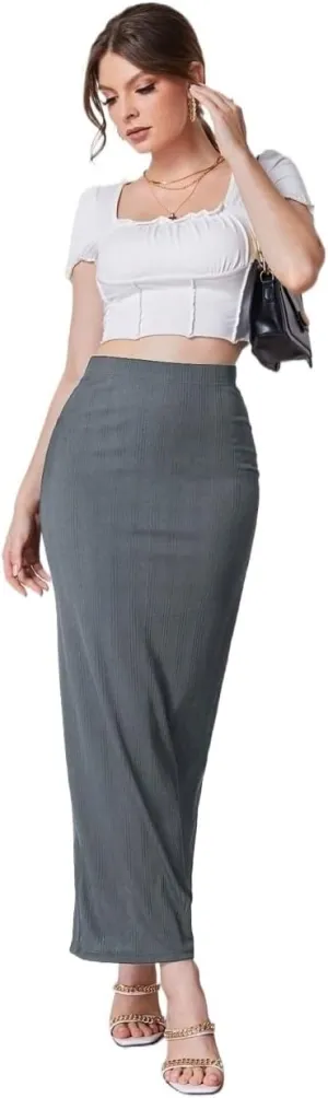 Women's 2025 Casual Maxi Long Skirts Casual Solid Color Slit Skirt