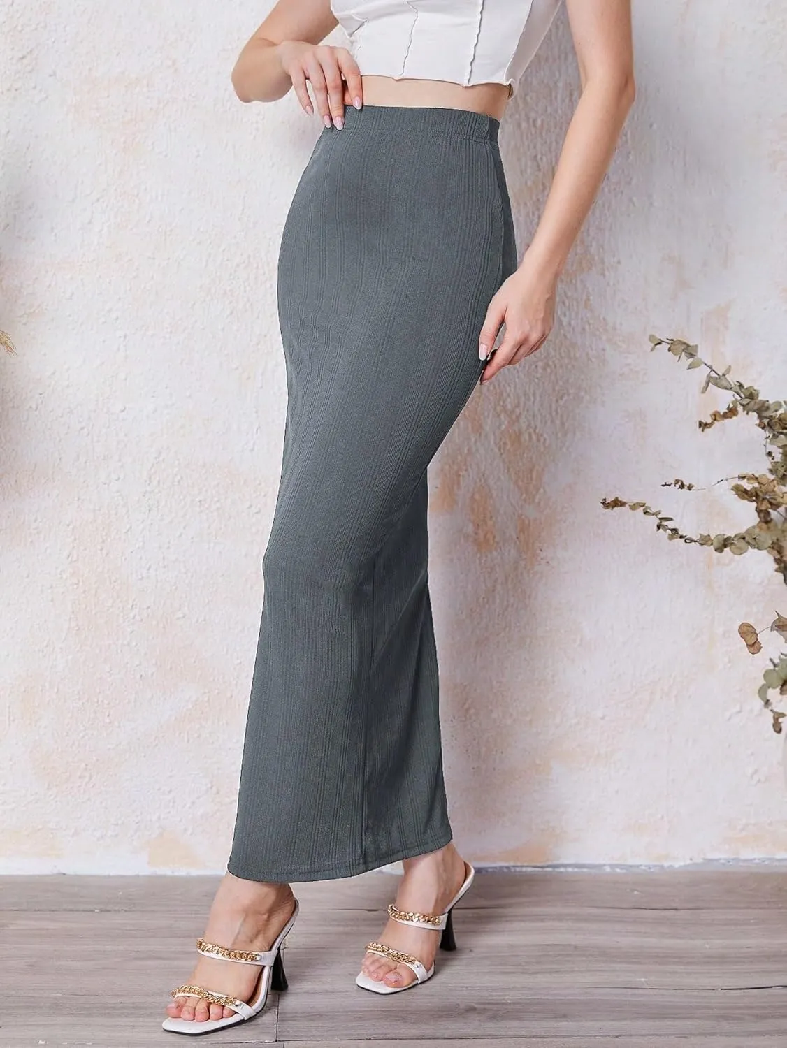 Women's 2025 Casual Maxi Long Skirts Casual Solid Color Slit Skirt