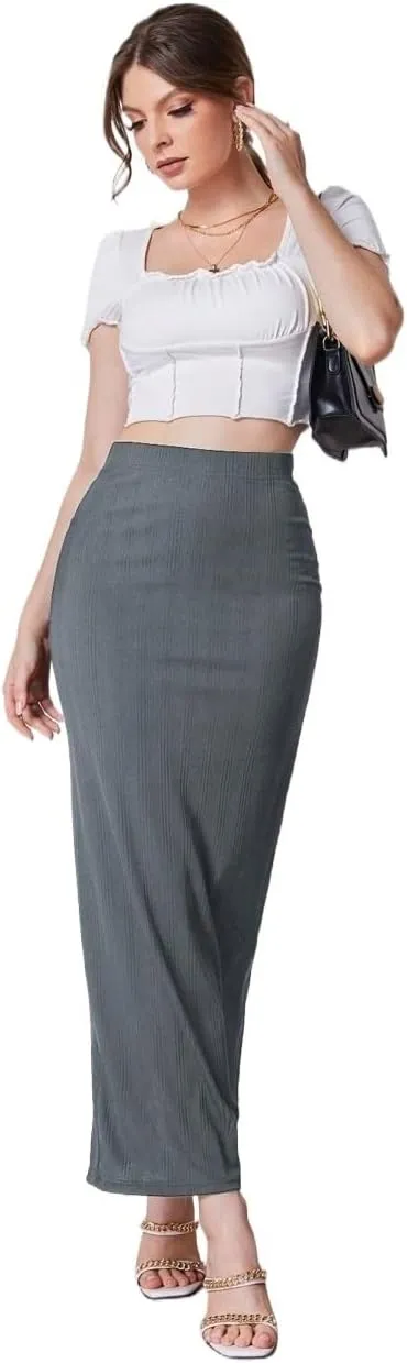 Women's 2025 Casual Maxi Long Skirts Casual Solid Color Slit Skirt