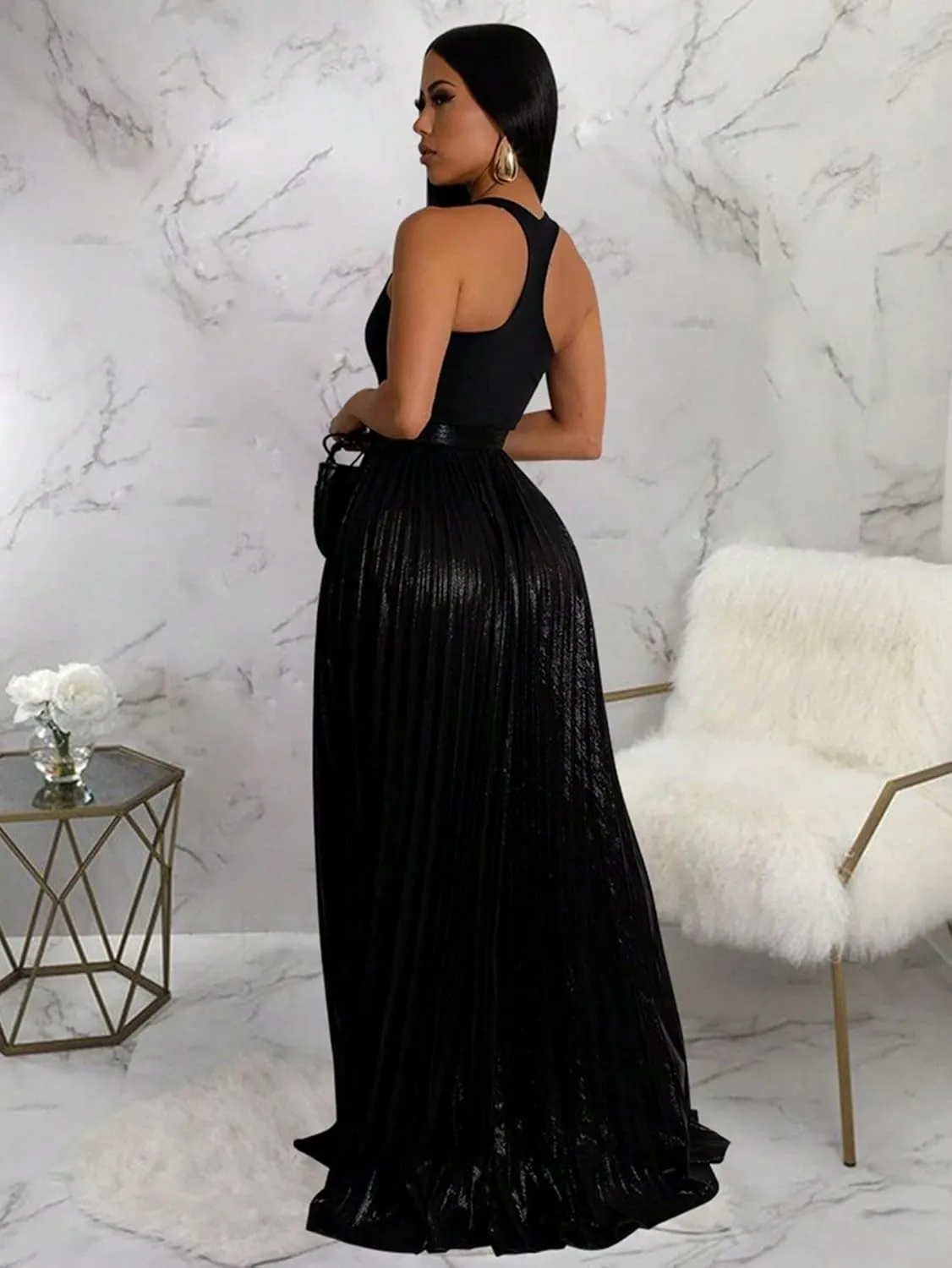 Women's 2025 Casual Maxi Long Skirts High Slit Skirt