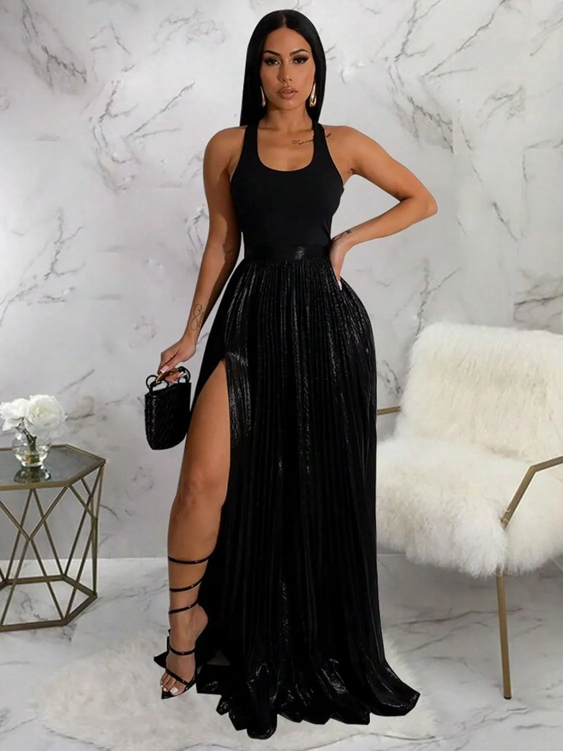 Women's 2025 Casual Maxi Long Skirts High Slit Skirt