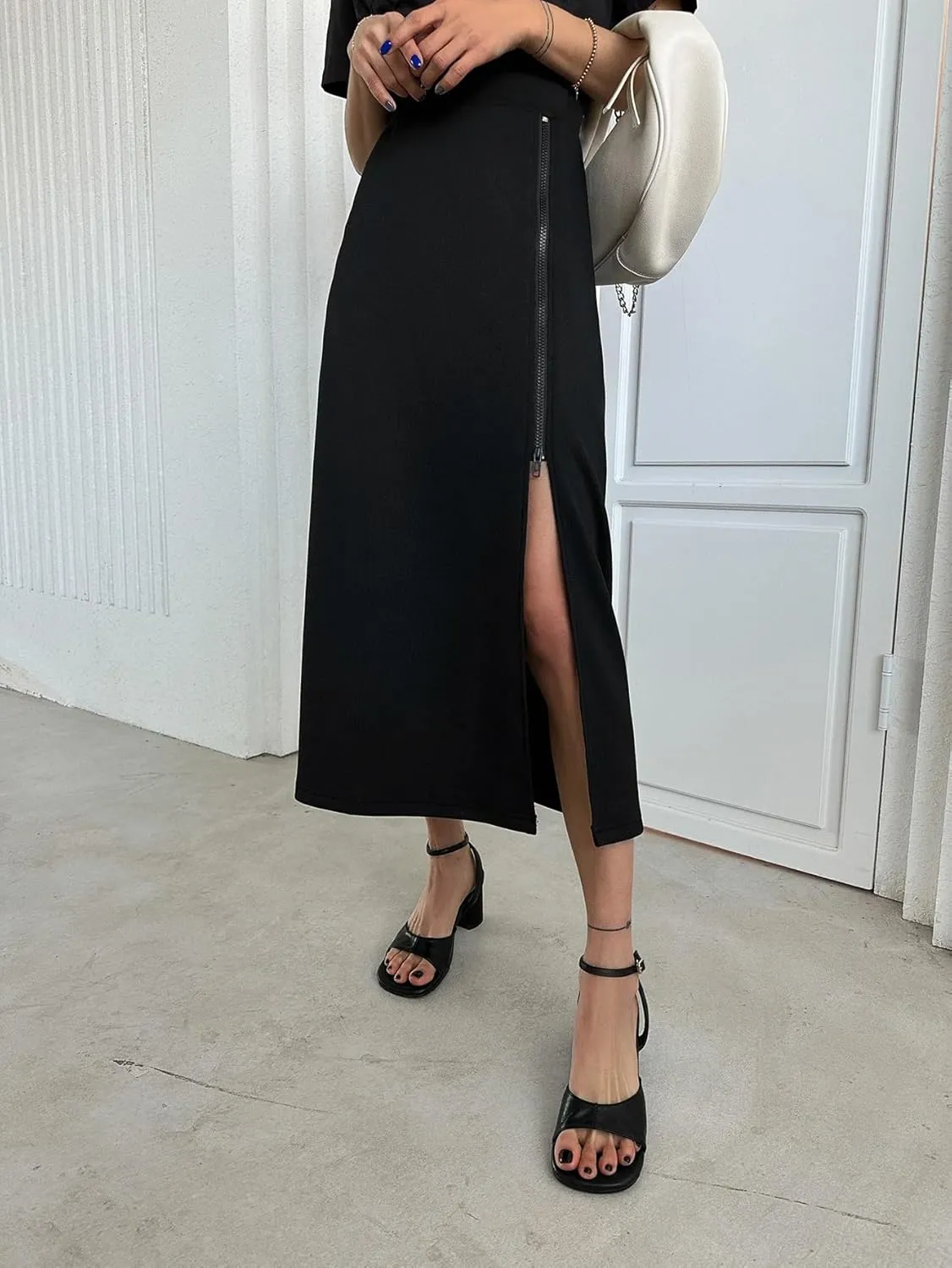 Women's 2025 Casual Maxi Long Skirts High Waist Slit Skirt