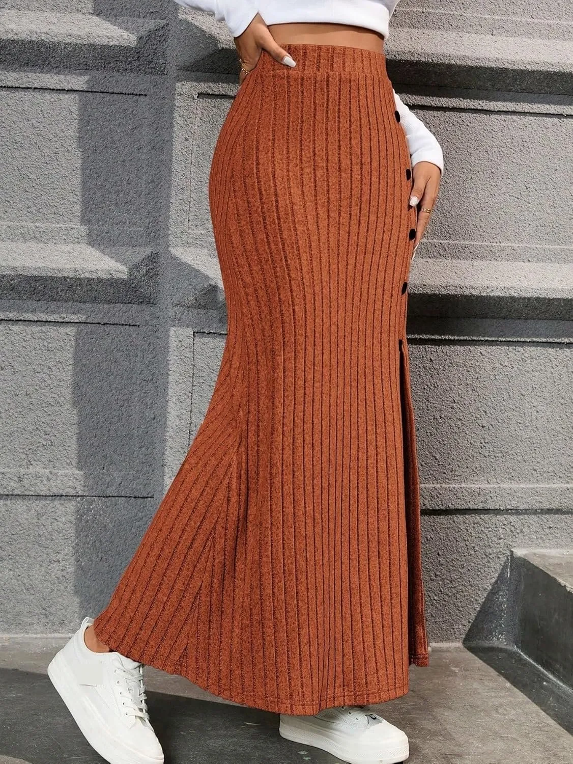 Women's 2025 Casual Maxi Long Skirts High Waist Slit Skirt