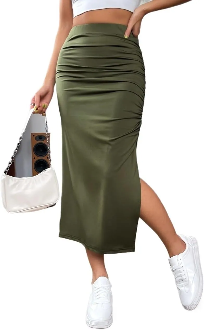 Women's 2025 Casual Maxi Long Skirts High Waist Slit Skirt