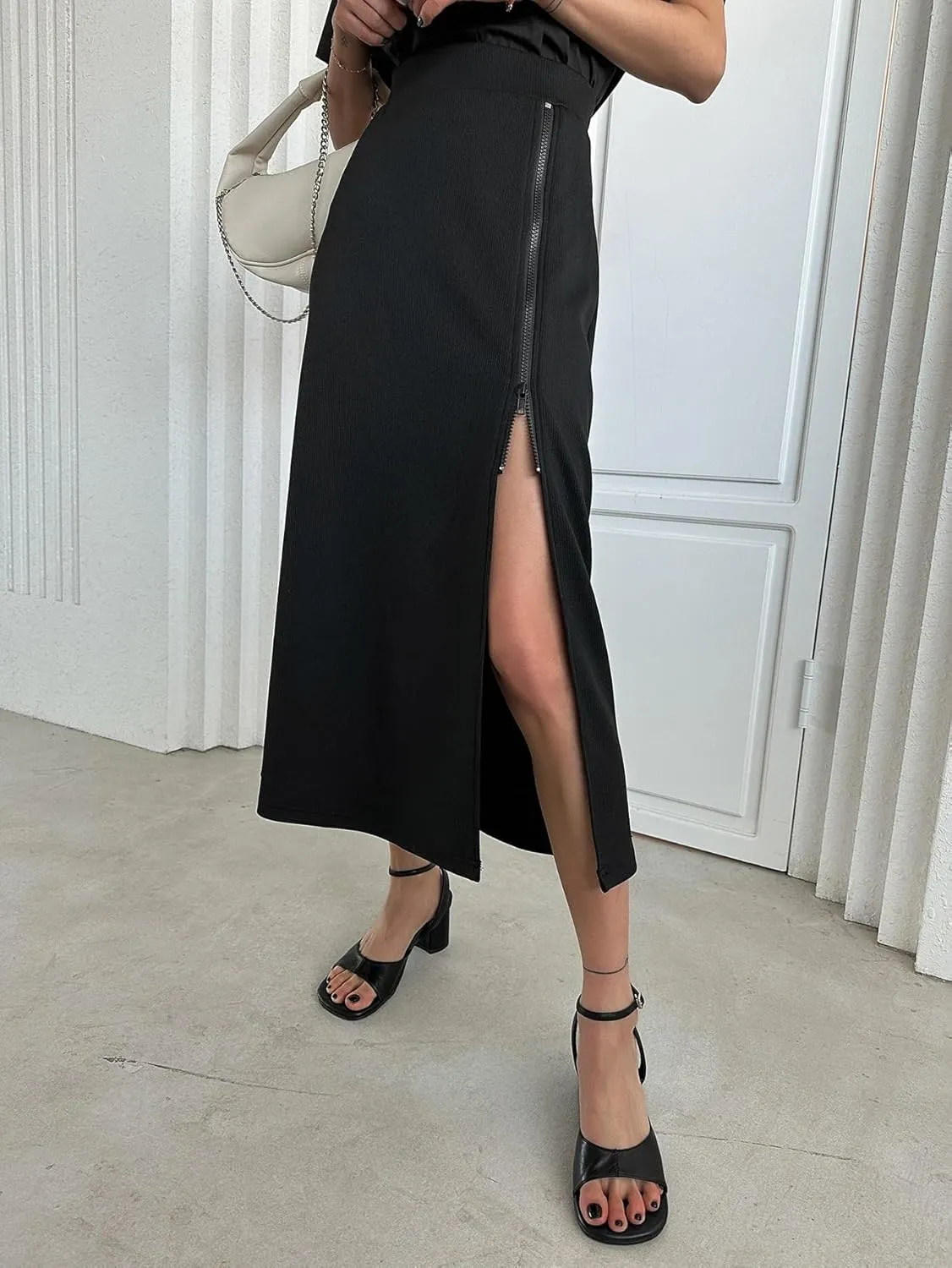 Women's 2025 Casual Maxi Long Skirts High Waist Slit Skirt