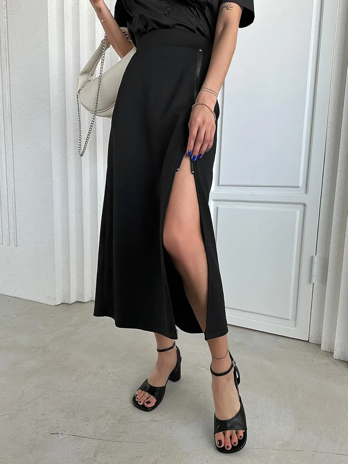 Women's 2025 Casual Maxi Long Skirts High Waist Slit Skirt