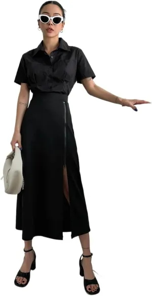 Women's 2025 Casual Maxi Long Skirts High Waist Slit Skirt