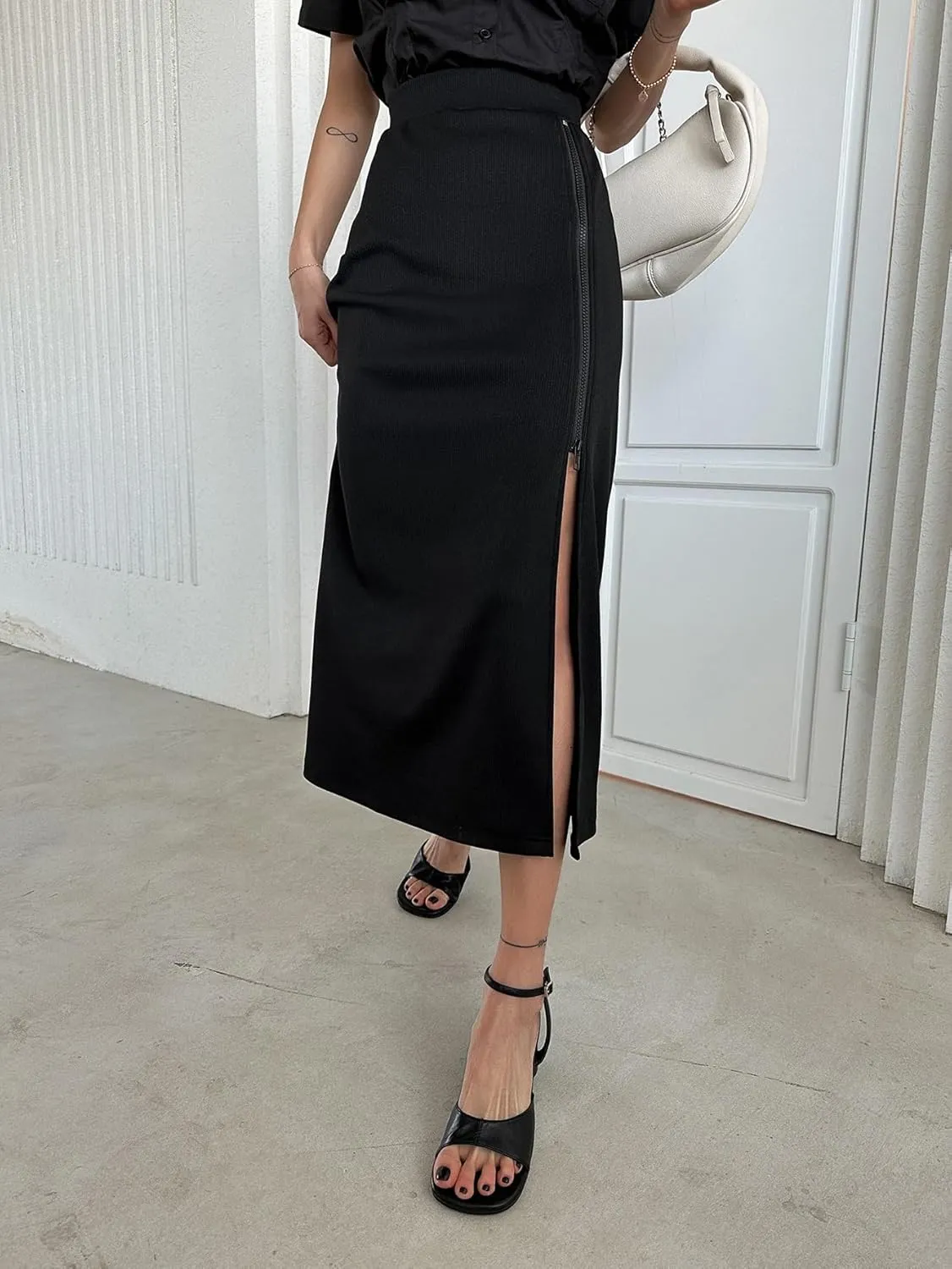 Women's 2025 Casual Maxi Long Skirts High Waist Slit Skirt