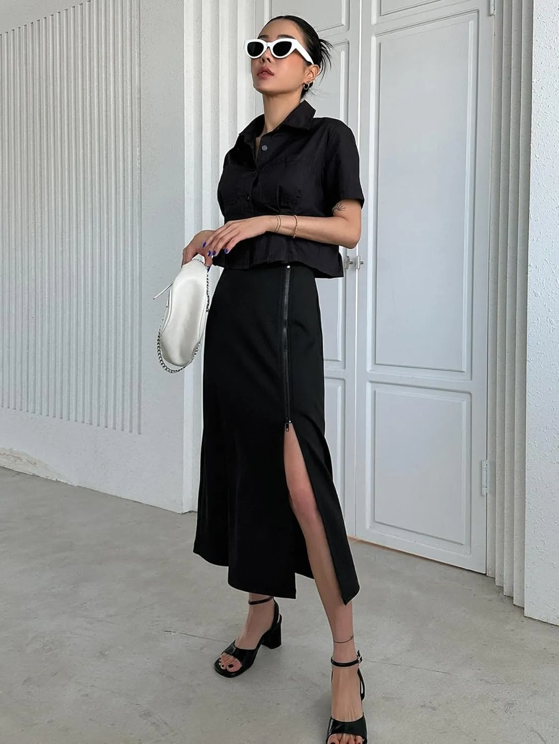 Women's 2025 Casual Maxi Long Skirts High Waist Slit Skirt
