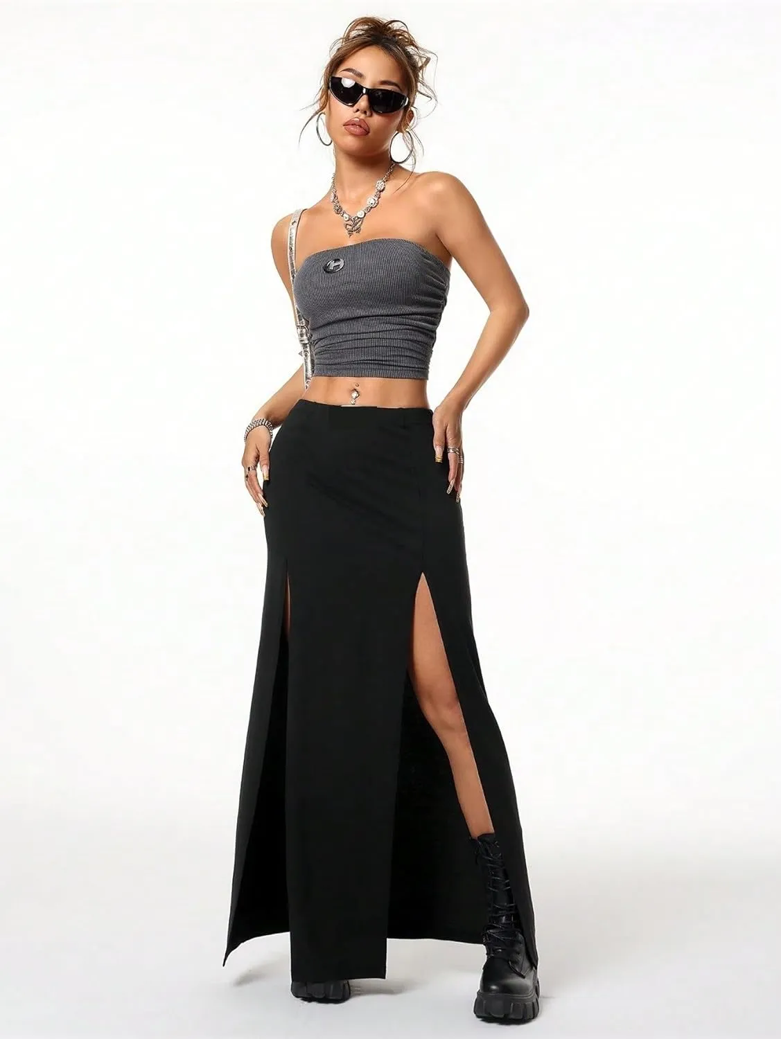 Women's 2025 Casual Maxi Long Skirts Slit Skirt