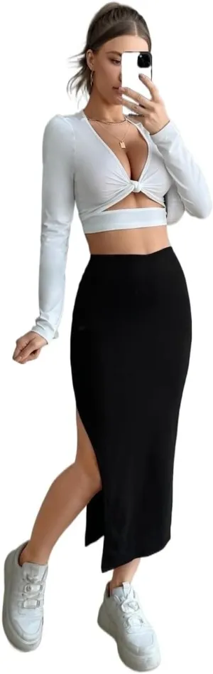 Women's 2025 Casual Maxi Long Skirts Slit Skirt