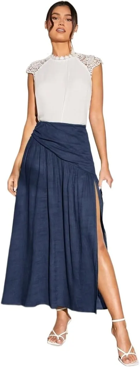 Women's 2025 Casual Maxi Long Skirts Slit Skirt