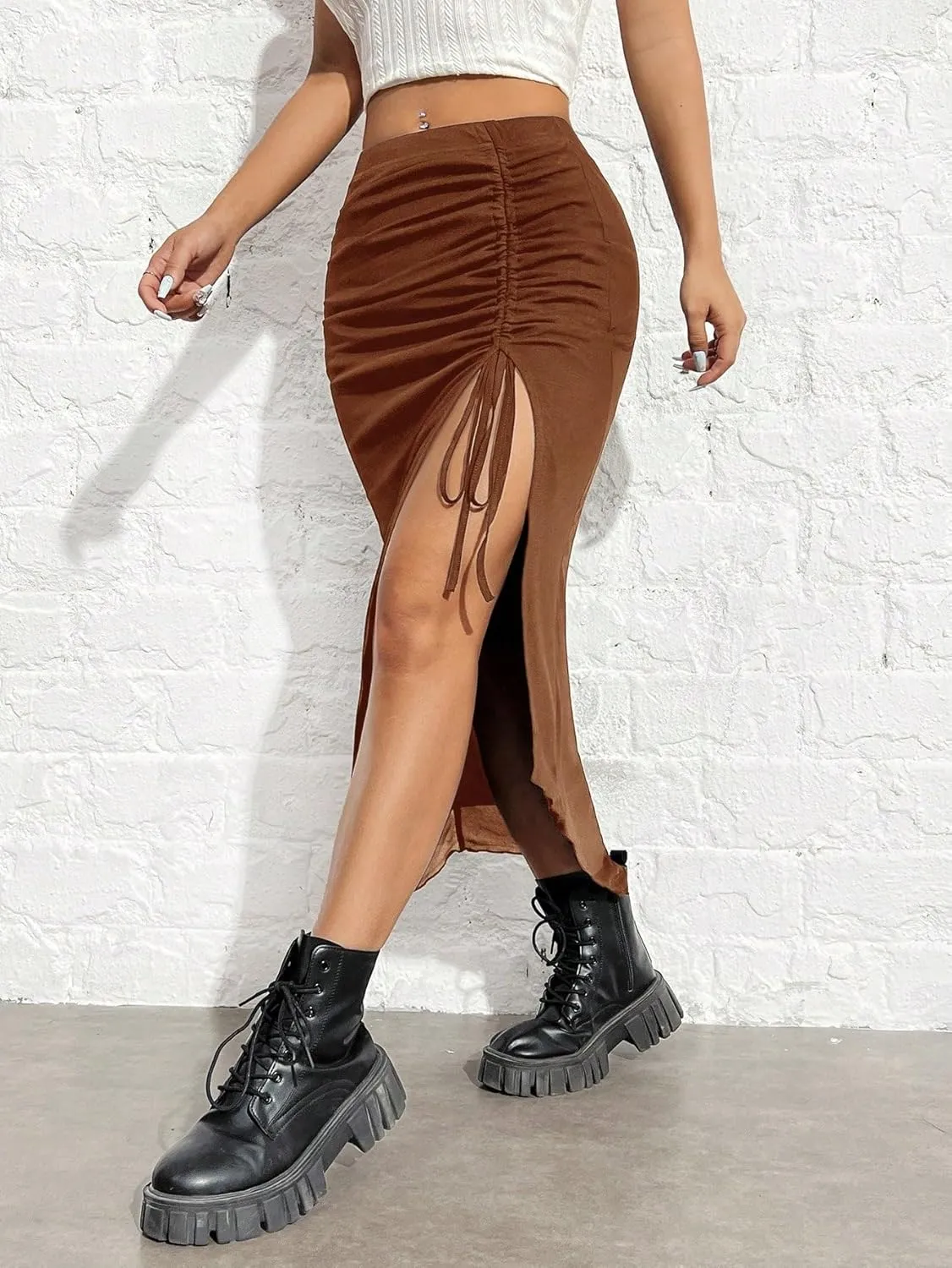 Women's 2025 Casual Maxi Long Skirts Slit Skirt
