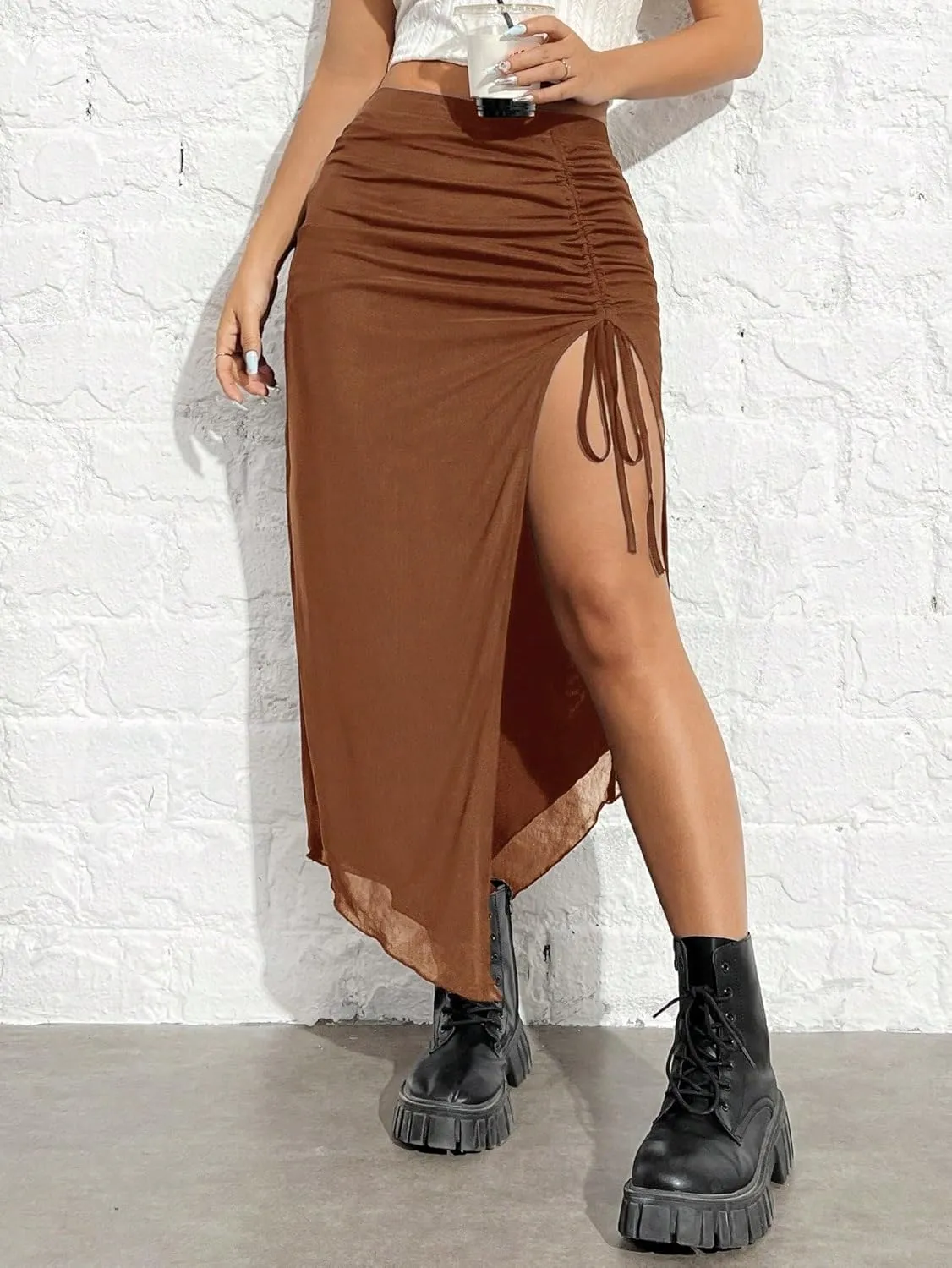 Women's 2025 Casual Maxi Long Skirts Slit Skirt