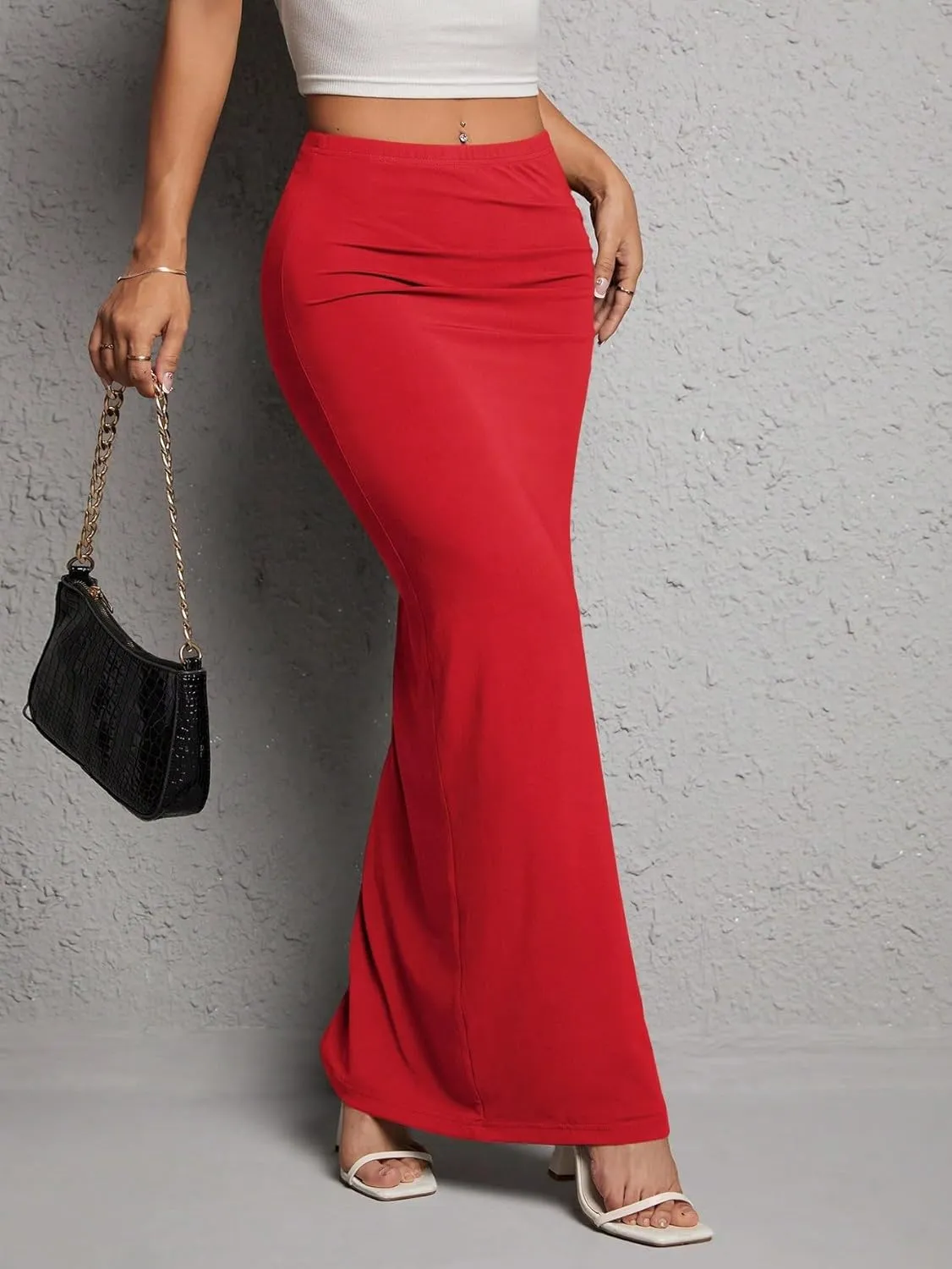 Women's 2025 Casual Maxi Long Skirts Solid Color High Slit Skirt