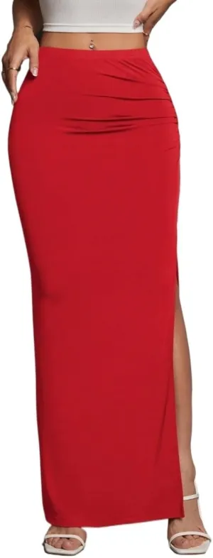 Women's 2025 Casual Maxi Long Skirts Solid Color High Slit Skirt